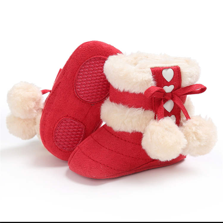 Free sample cotton fluff ball rubber sole anti-slip indoor booties 0-2 years boy and girl baby boots
