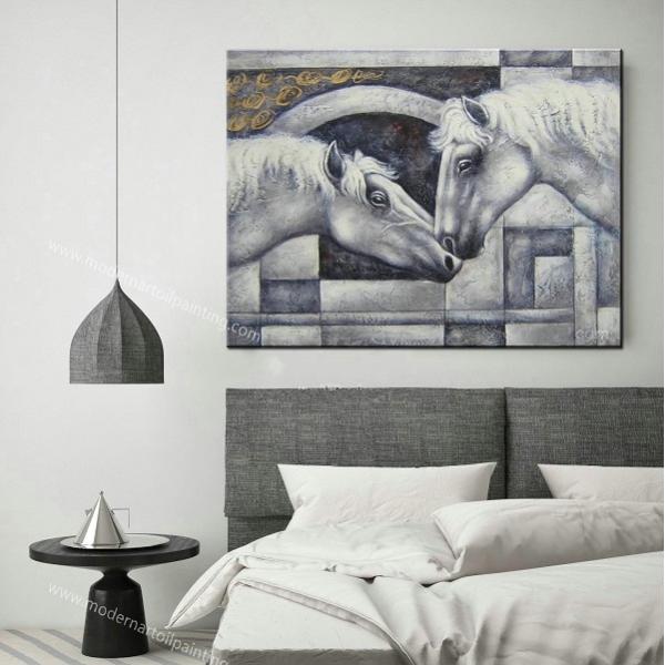 Modern Horizontal Canvas Horse Painting 100% Handmade Animal Paintings Home Decor Canvas Art for Room Entrance