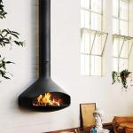 Black Color Hotel Wood Charcoal Suspended Fireplace 600mm Diameter