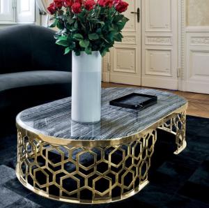 Wholesale Luxury Oval Coffee Table Stainless Stain frame Artificial Marble Top for Living Room from china suppliers
