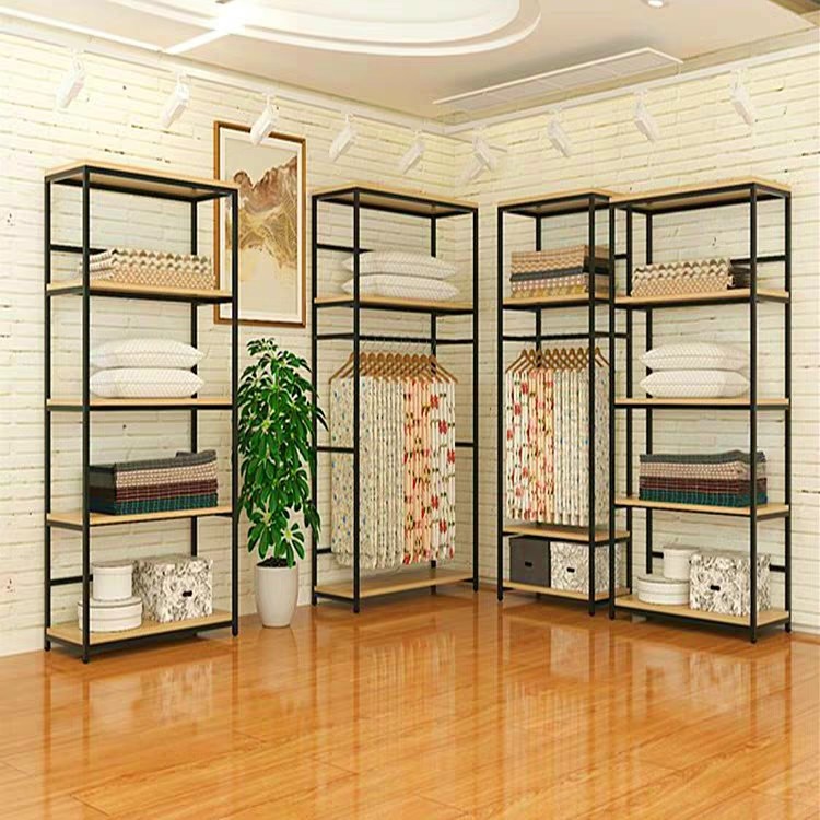 Elegant Wall And Middle Clothes Store Rack Garment Shop Display Stand Boutique Gold color