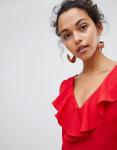 factory supplier in china custom plain red ruffle detail wide leg girl jumpsuit