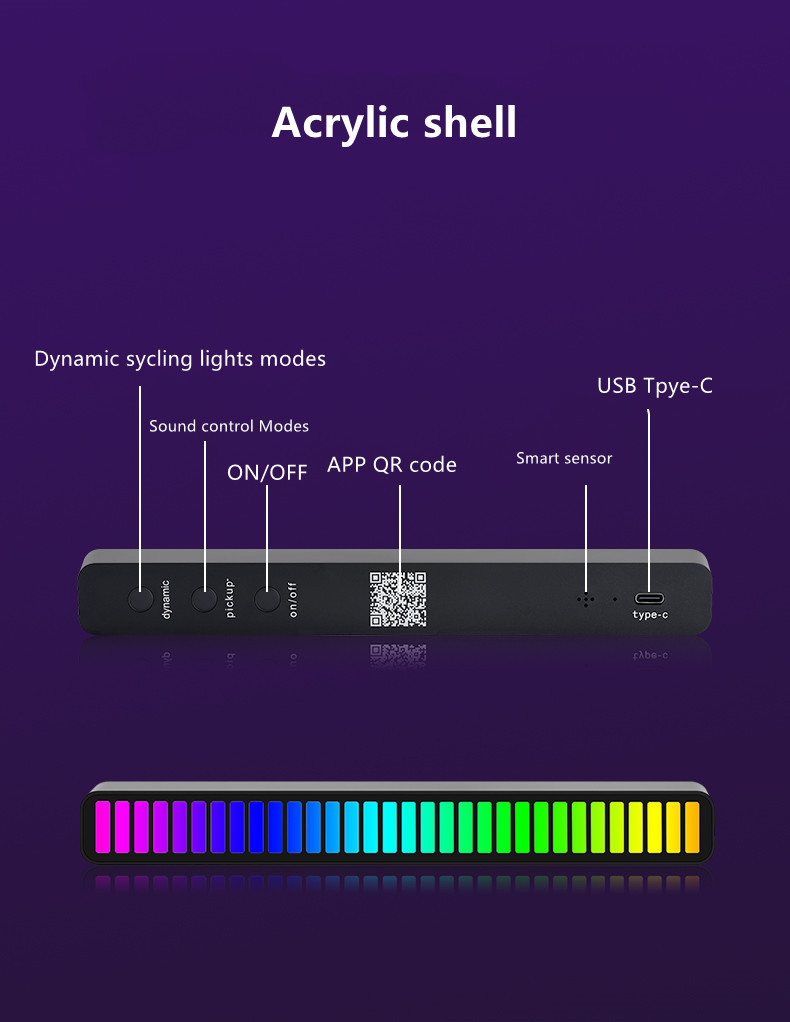 New Arrival Smart Music Pickup Rhythm Light Rechargeable RGB Sound-Activated Ambient lamp With APP control for Car Par