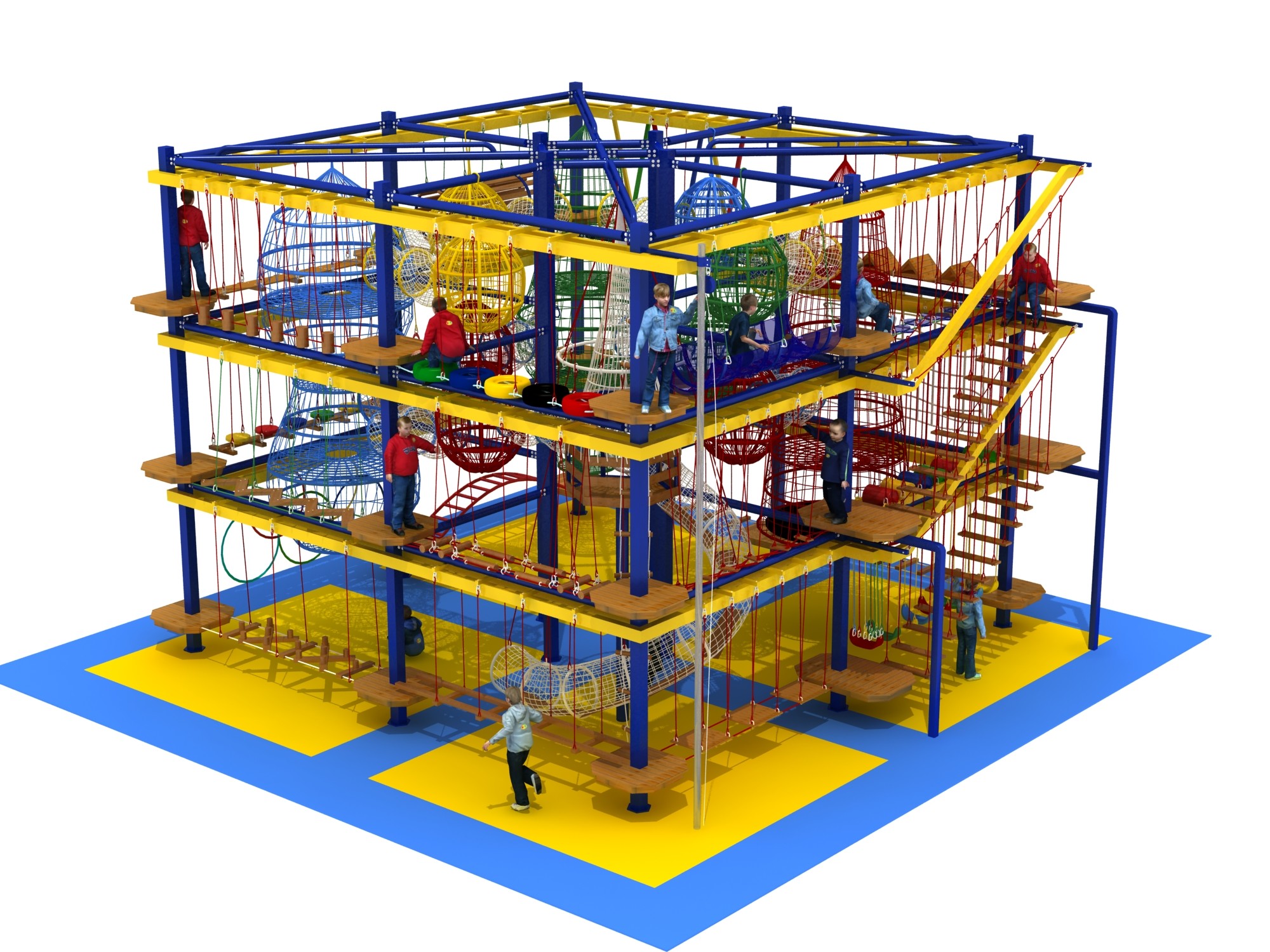 children climbing equipment challenging game area rope course with one level