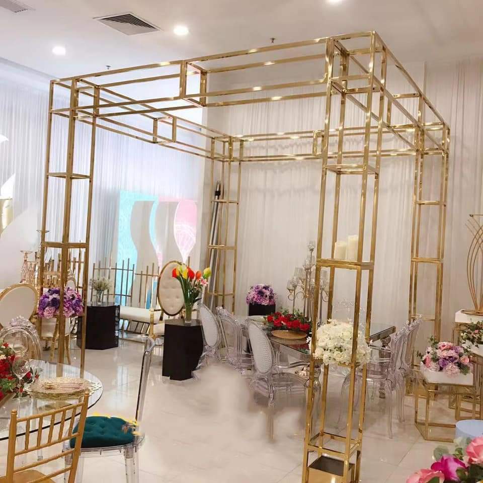 Factory luxury gold frame with white membrane arch for wedding furniture backdrop decoration
