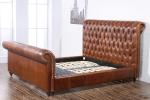 Button Back Tufted Leather Bed Genuine Leather Bed For Bedroom
