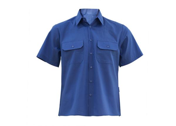 Men's 65%Polyester 35%Cotton Poplin Work Shirt Short Sleeve Blue