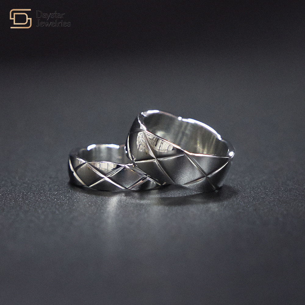 Couple Ring 18k Gold Plated Titanium Steel Jewelry Coco Wave Edge Wide Band