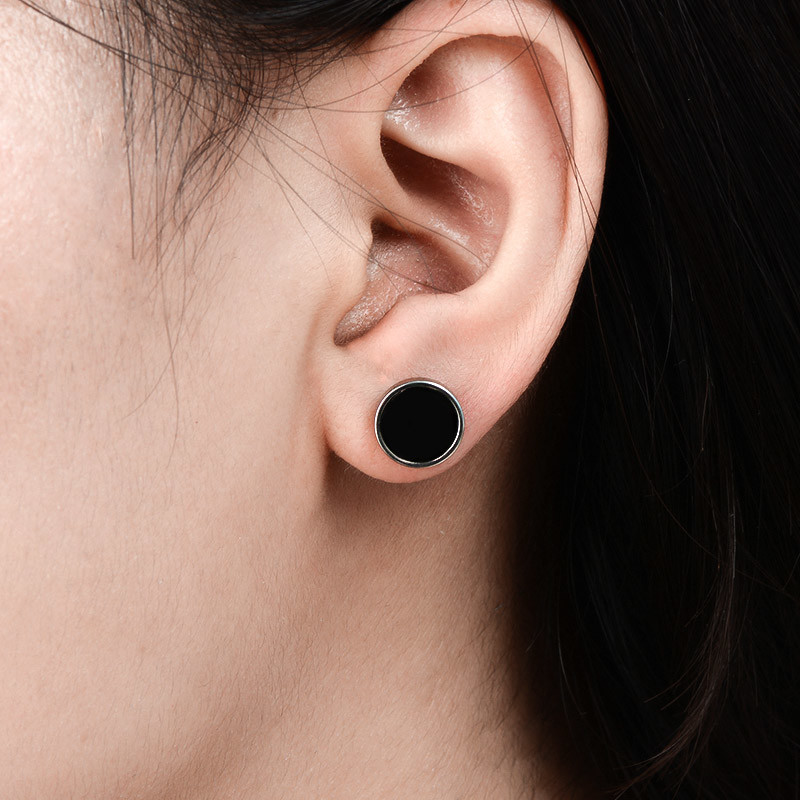 Titanium steel oil unilateral round dumbbell Style stud earrings for women men lover couples Jewelry Gifts 6mm-12mm