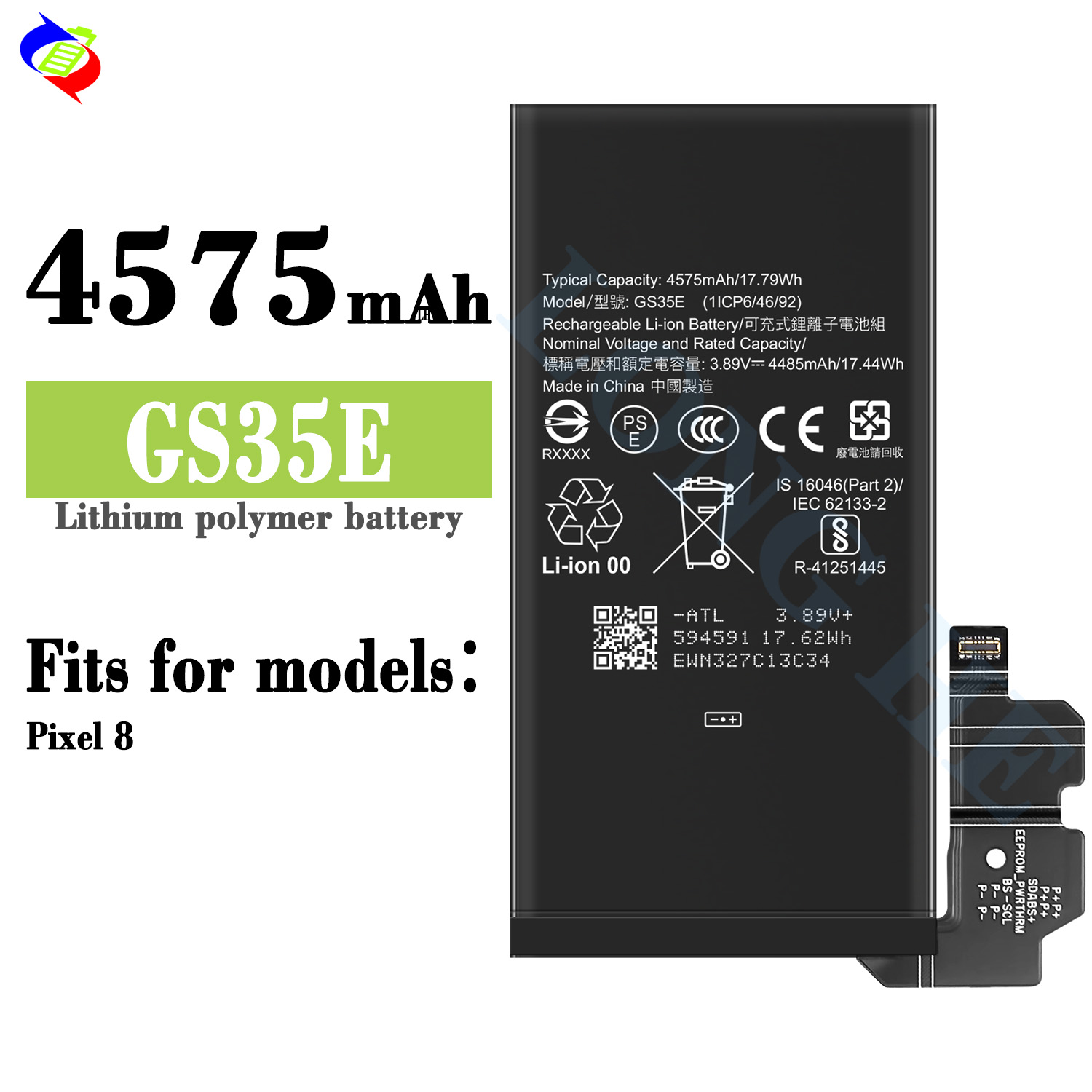 4575mAh 3.89V RECHARGABLE Battery GS35E for Google Pixel 8 Rechargeable Replacement