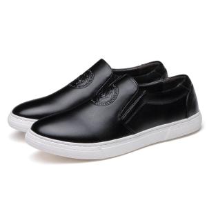 Wholesale ODM Brand Mens Slip On Leather Sneakers Black / Brown Leather With White Out Sole from china suppliers