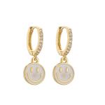 Oil Drop 14k Gold Earrings Jewelry Cute Smile Round Gold Enamel Hoop Earrings