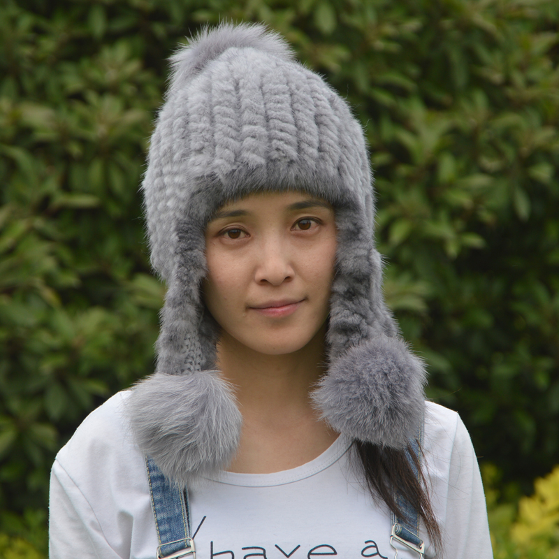 Fashion Gorgeous Winter Shearling Trapper Hat Knitted With Ear Flaps