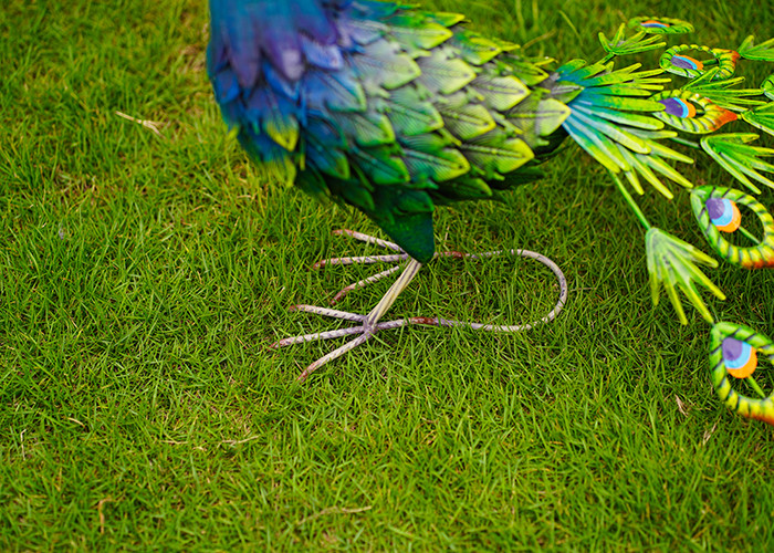 Colorful Animal Peacock Metal Garden Ornament Artistic Weatherproof