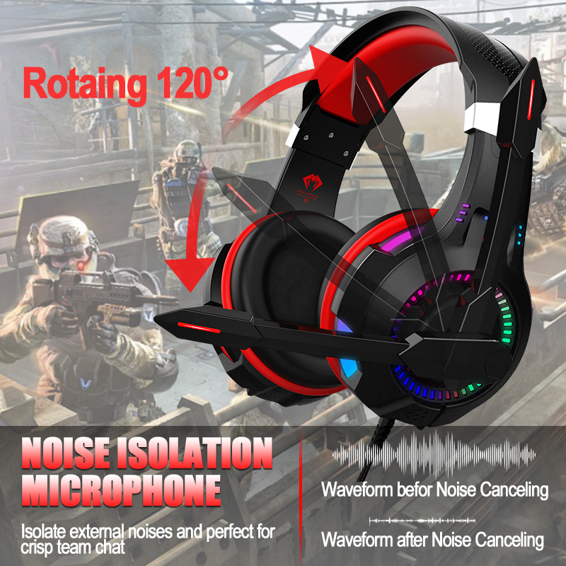 Wired Noise Cancelling PC Gaming Headset With RGB LED Mic Control Button Free Sample