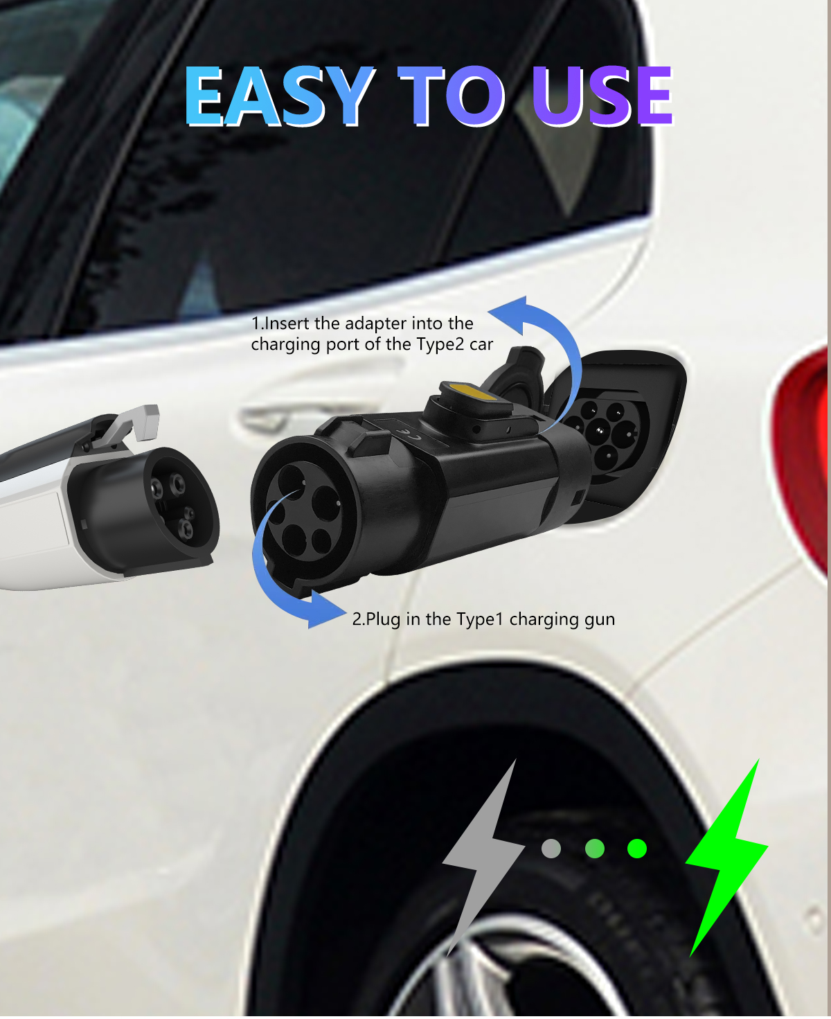 Type2 Cars 220V Car Adapter Charger Condition J1772 to Type2 Portable EV Charging Connector with 32A Output Current