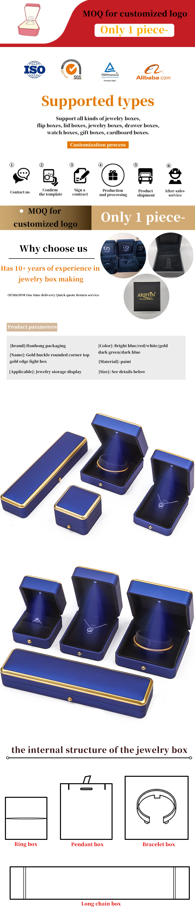Bracelet Necklace Earrings Ring Jewelry Box with Eco-friendly Material and LED Light