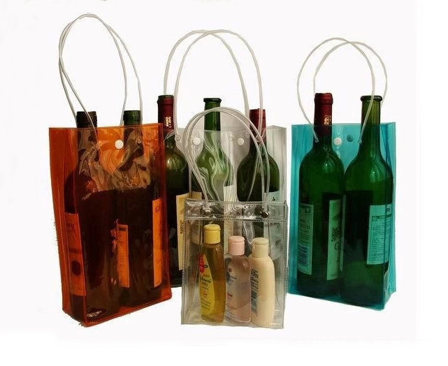 Recyclable PVC Wine Bag , Clear Plastic Wine Bottle Bags With Custom Color