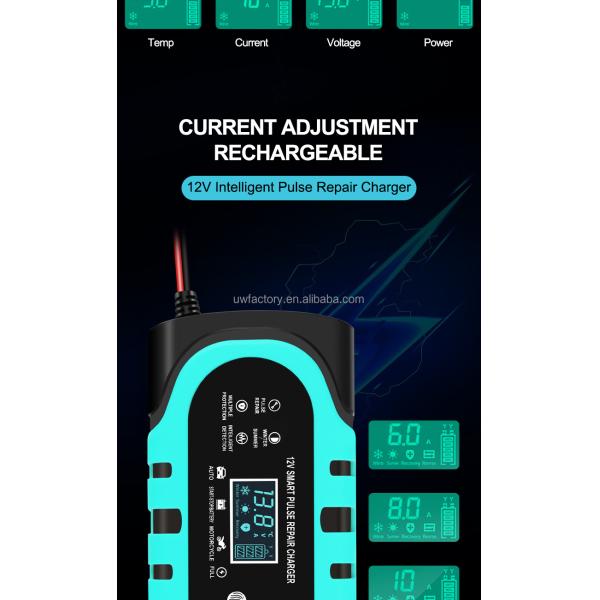 110V 240V 12V 10A Automatic Intelligent Pulse Repair Battery Charger with CE RoHS FCC Certified Automatic Identification