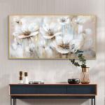 Customized Size Accepted 100% Hand Painted Wall Art Abstract White Flowers Home