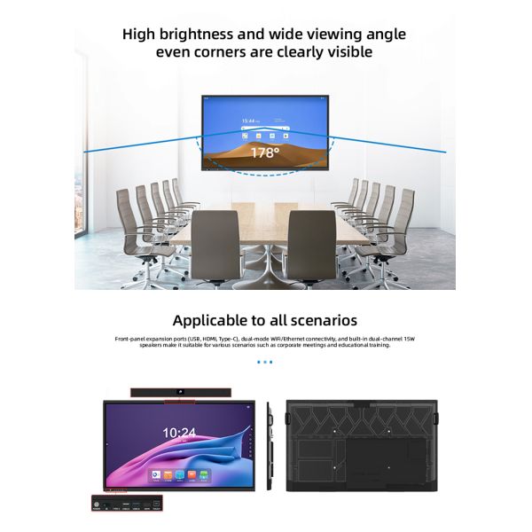 86" Interactive Smart Board Touch Screen Flat Panel Display Android 14