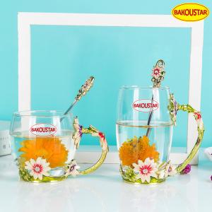 Wholesale 330ml 350ml Decorated Enamel Glass Cup BPA Free With Spoon from china suppliers