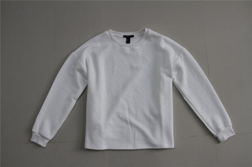 83% Polyester Womens White Crew Neck Sweatshirt Jacquard Design