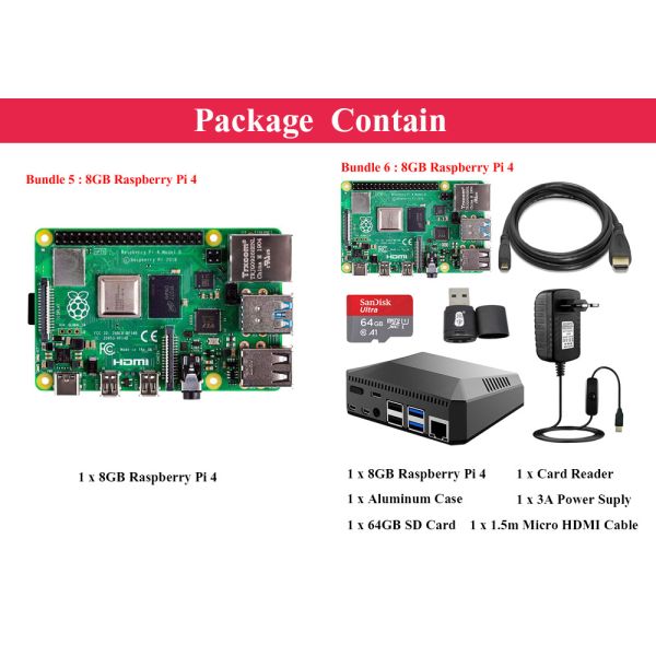 Raspberry Pi 4 Model B 1000Mbps pcb board assembly 64GB SD Card