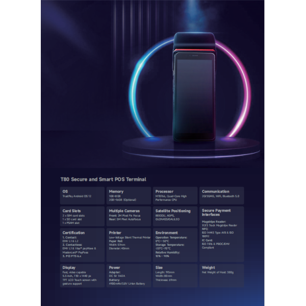 Wisecard Android POS Terminal technical specifications and interface