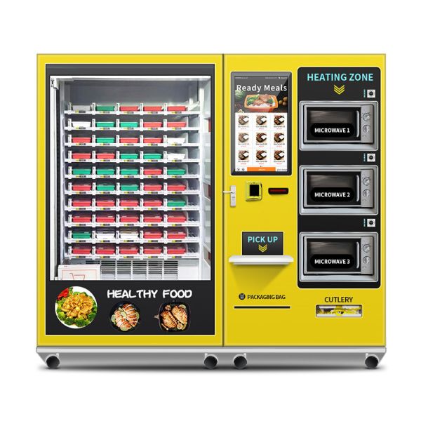 32 inch touch screen large capacity semi-automatic lunch box machine with 3 microwave ovens, customizable stickers for the entire machine