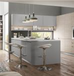 Modern Counter Kitchen Cabinets Built In Handle Grey Plywood PET Door Panel