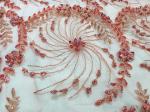 Crystal Flower Embroidery Beaded Bridal Lace Fabric For Wedding Dresses 125cm