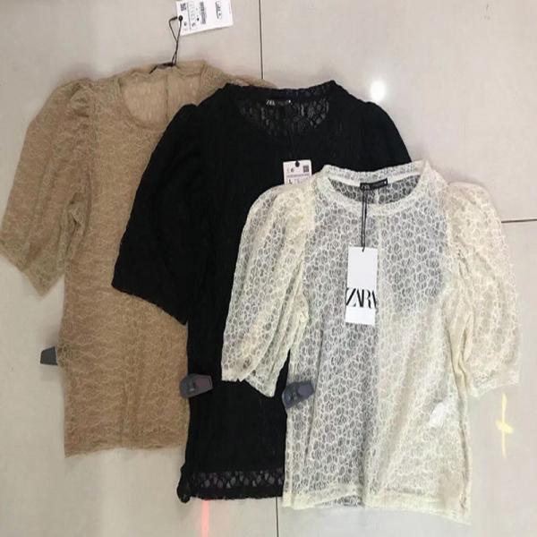 ZARA,Lady'S Top Thin Lace Sexy Short Sleeves It'S Cool In Summer 3 Colors Daily