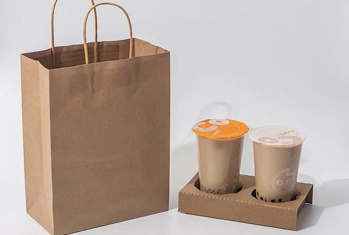 Kraft Paper Cup Holder Disposable Packing Insulation Corrugated Kraft Paper Cup Holder For Tray Takeout Packing
