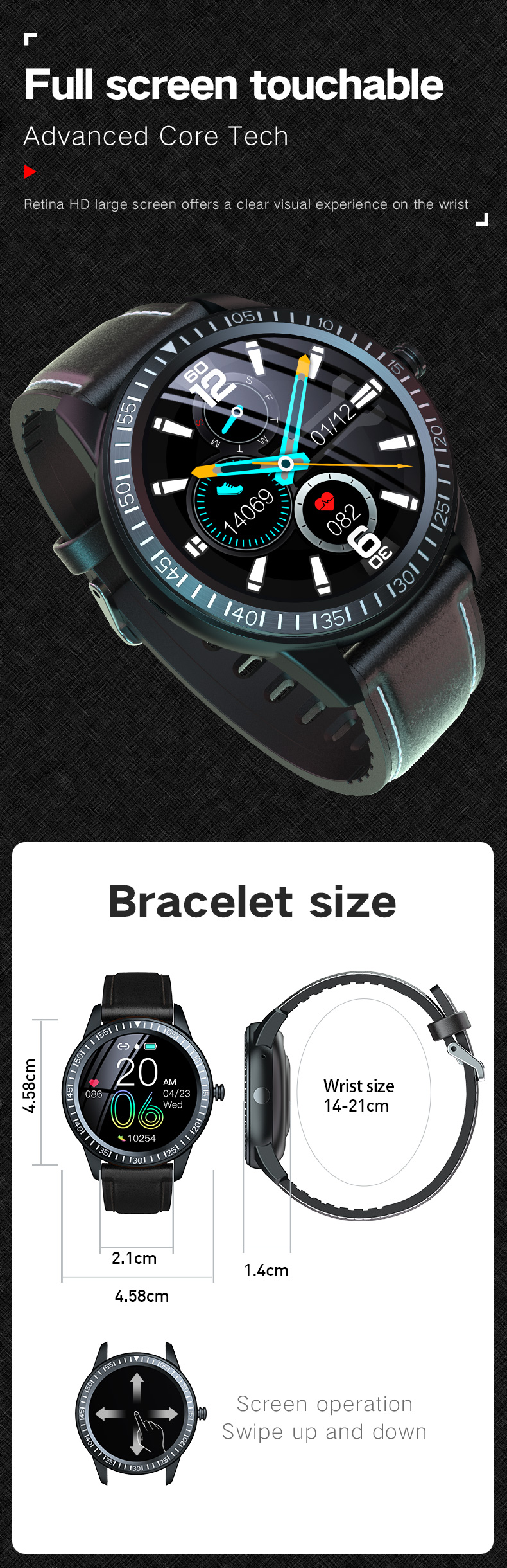Multifunction Sport Music ECG Smart Watch IP67 Waterproof 1.28 Inch