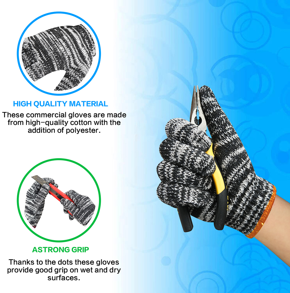 Customized 20-60g Washable Hard-Wearing Deep White Cotton Hand Safety Knitted Work Gloves