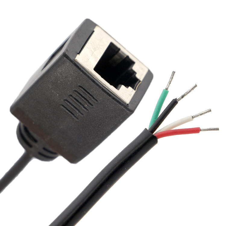 Custom Assembly Female RJ45 Socket To Open Tinned Soldering 4 Wires Bare End Pigtail Cable