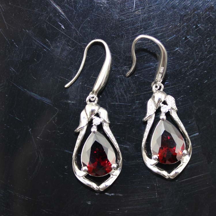 925 Silver Jewelry 8mmx10mm Pear Citrine Cubic Zircon Dangle Earrings (PSJ03222)
