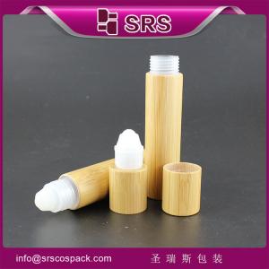 China SRS manufacturer empty plastic with bamboo shell roller ball bottle with metal or PP ball on sale