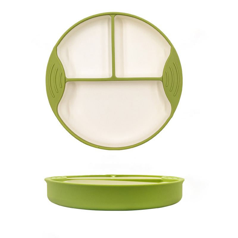 Silicone Round Preschool Baby Self Dining Compartment Dinner Plates for Infants 2 Colors