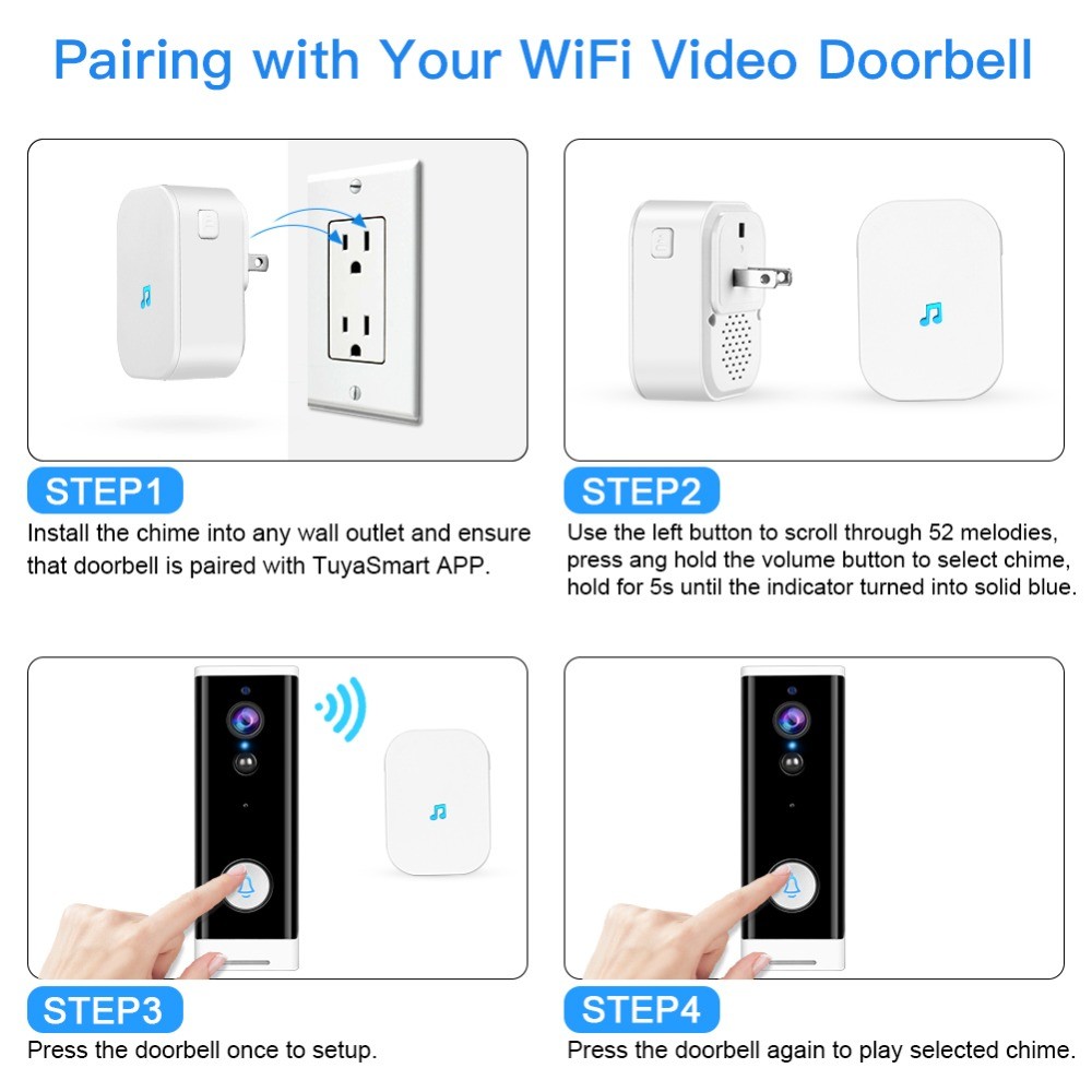 HD 1080P Waterproof WIFI Video Doorbells Motion Detection With Chime