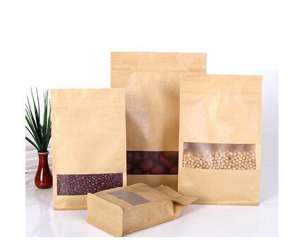 Resealable zipper kraft paper food packaging bag with window 8 colors colorful printing