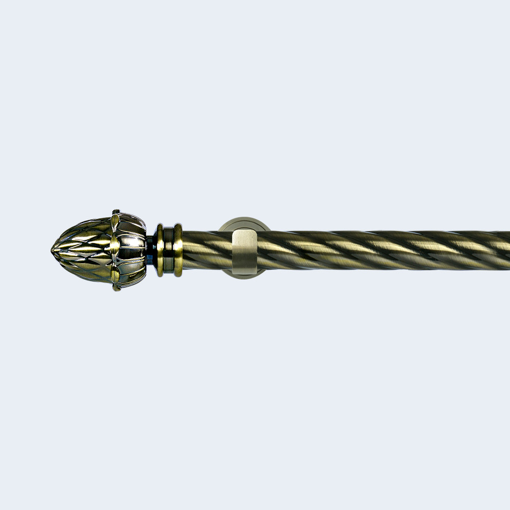 Classical Design Antique Brass Plastic Engraved Curtain Headers With Twisted Curtain Rod Set