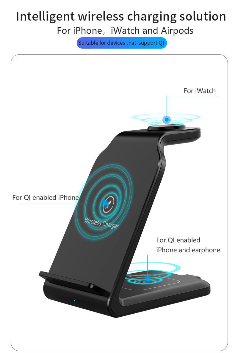 3 in 1 Wireless Charging Station Compatible for Apple Products Multiple Devices