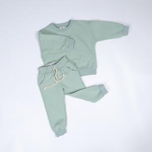 Wholesale Green Plain Pullover Sweatshirt 300gsm Classic Sweat Pants Set With Fleece Fabric from china suppliers