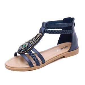 Wholesale BS140 New Summer Sandals Female Bohemia Retro Beaded Zipper Rhinestone Roman Sandals Flat Shoes Wholesale Brand Shoes To from china suppliers