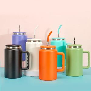 Wholesale Custom Colors Food Grade 50 Oz Stainless Steel Tumbler Vacuum Insulated Coffee Tumbler No Spill With Straw Handle Keeping Drink Hot Cold 12-24 Hours from china suppliers