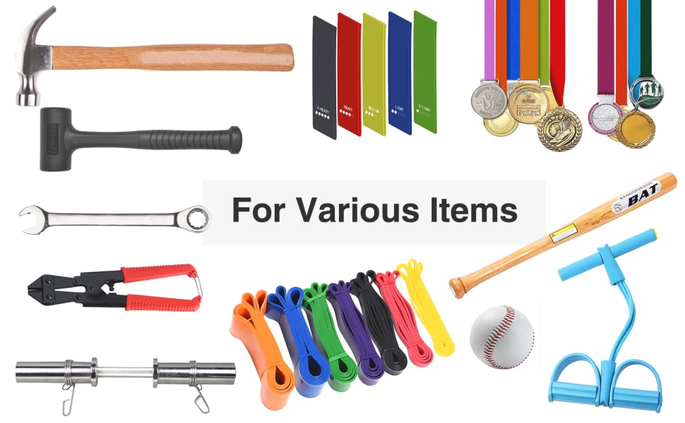 Wall Mounted Gym Organizer for Fitness Bands/Foam Rollers Jump Rope Rack Behind Doors