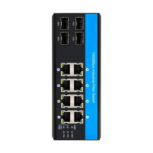 12 Port 10/100/1000mbps Unmanaged Din-rail Poe Switch 4 SFP Ports+ 8 RJ45 Ports