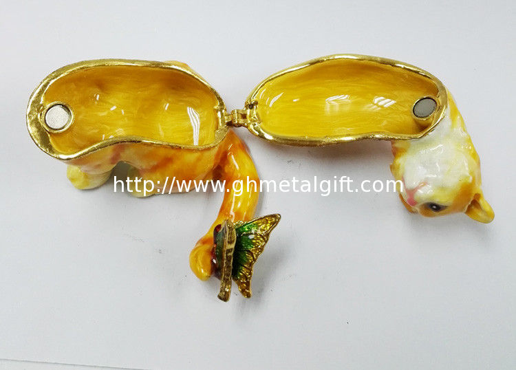 Cat shape trinket box with rhinestone for new jewelry boxes cat enamel cat trinket jewelry box